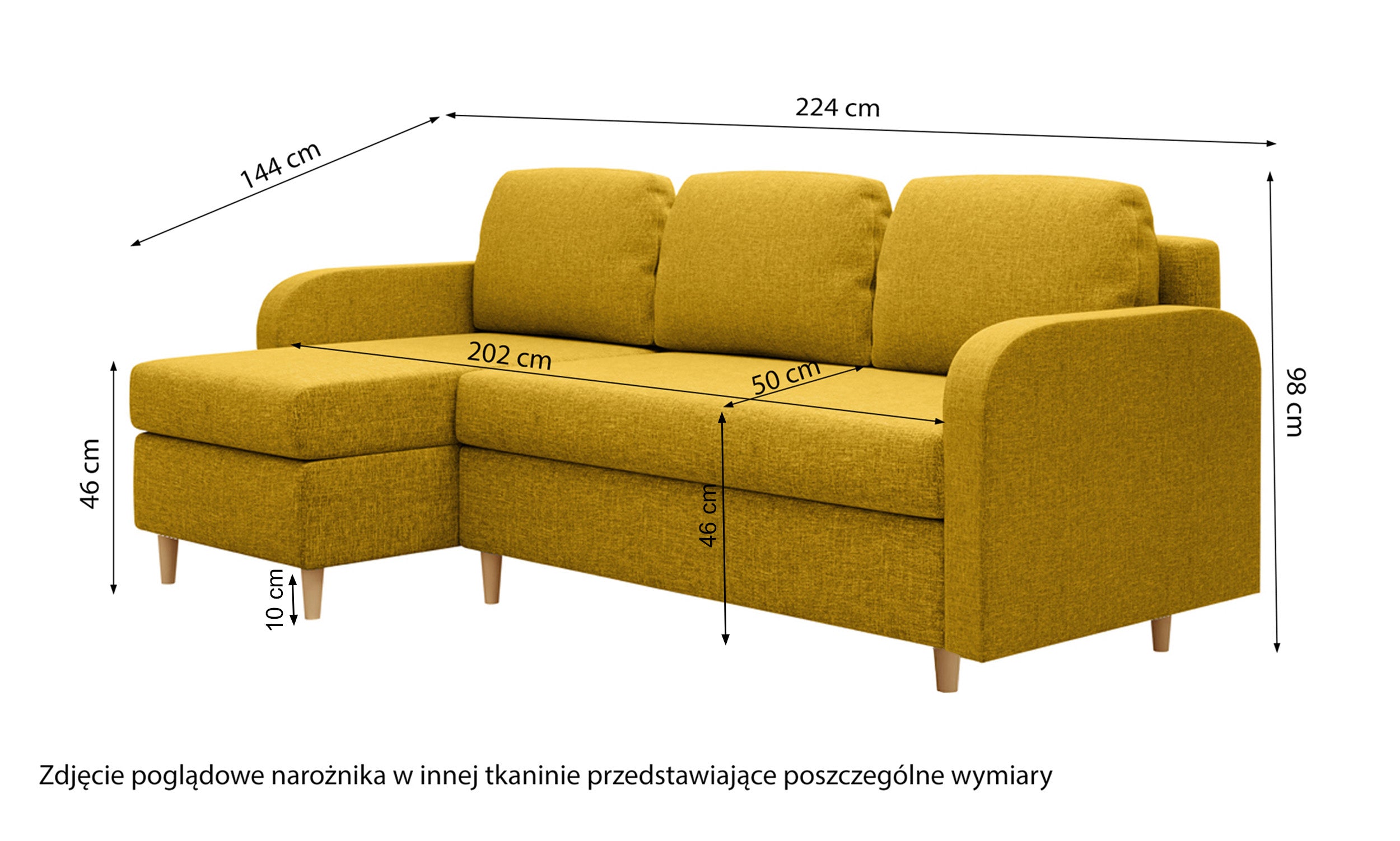 Narożnik z funkcją spania Parcully L-kształtny z pojemnikiem uniwersalny kremowy welur