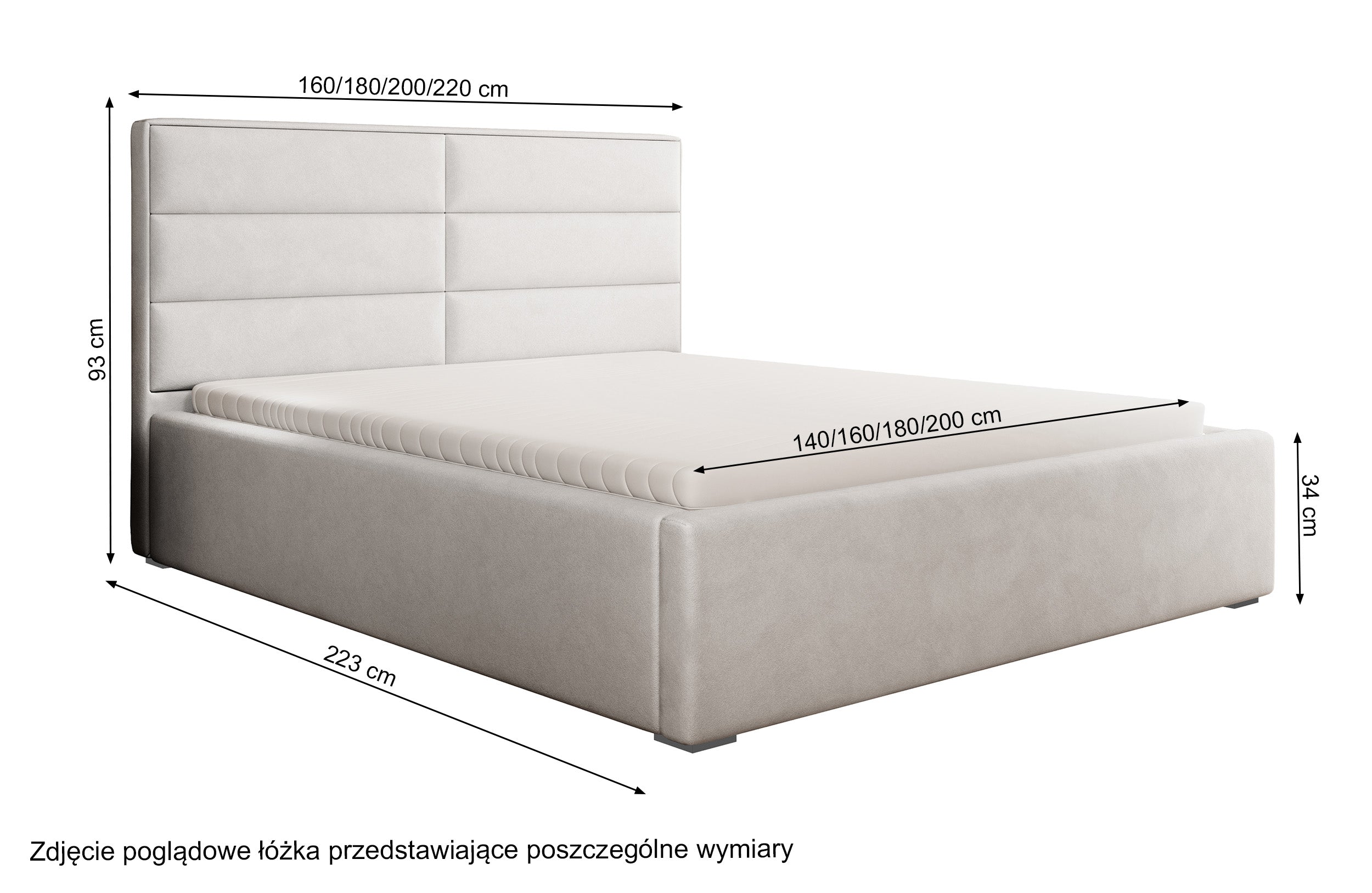 Łóżko tapicerowane 140x200 cm Valdamone hydrofobowe szare