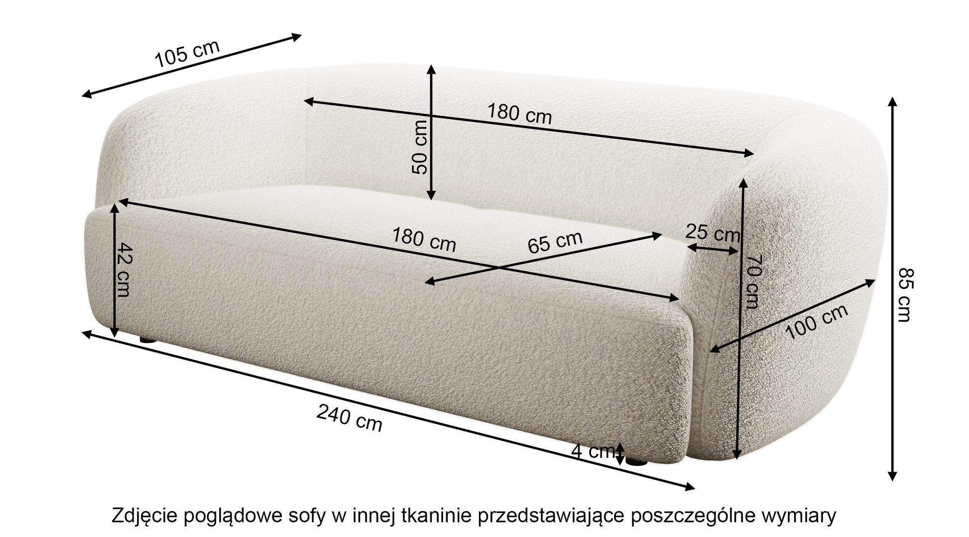 Rysunek wymiarowy - Sofa Sabanitas: szerokość 240 cm, głębokość 105 cm, wysokość 85 cm