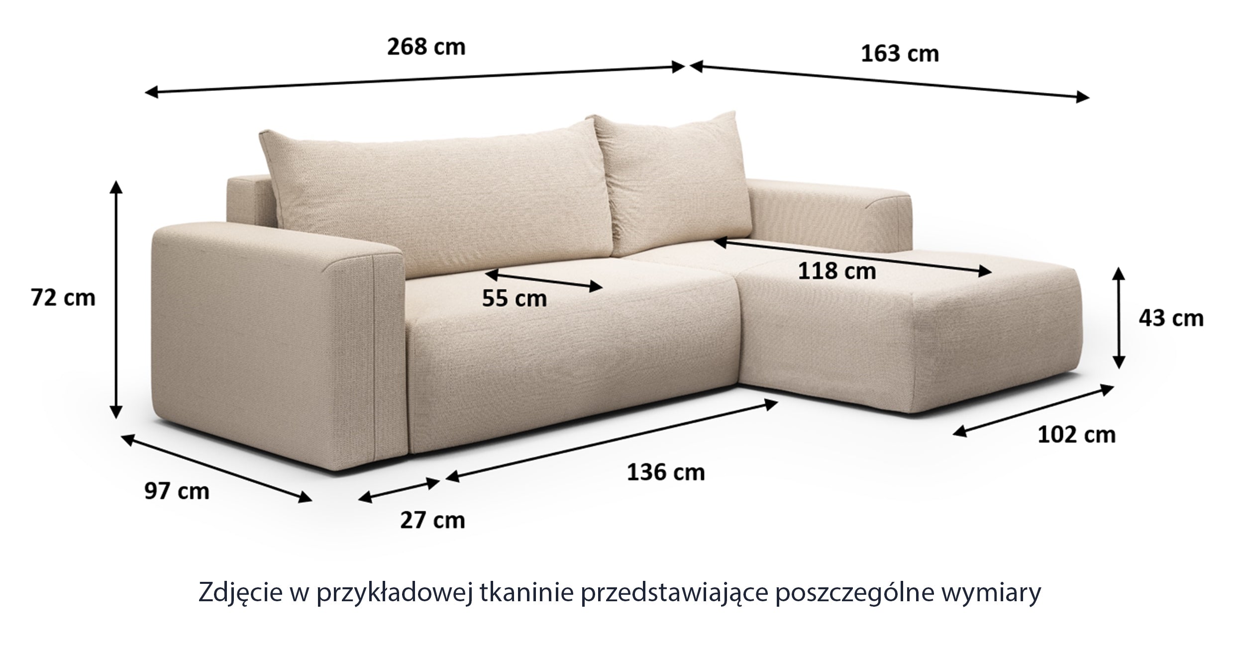 Narożnik z funkcją spania Lummi L-kształtny z pojemnikiem szary szenil hydrofobowy lewostronny