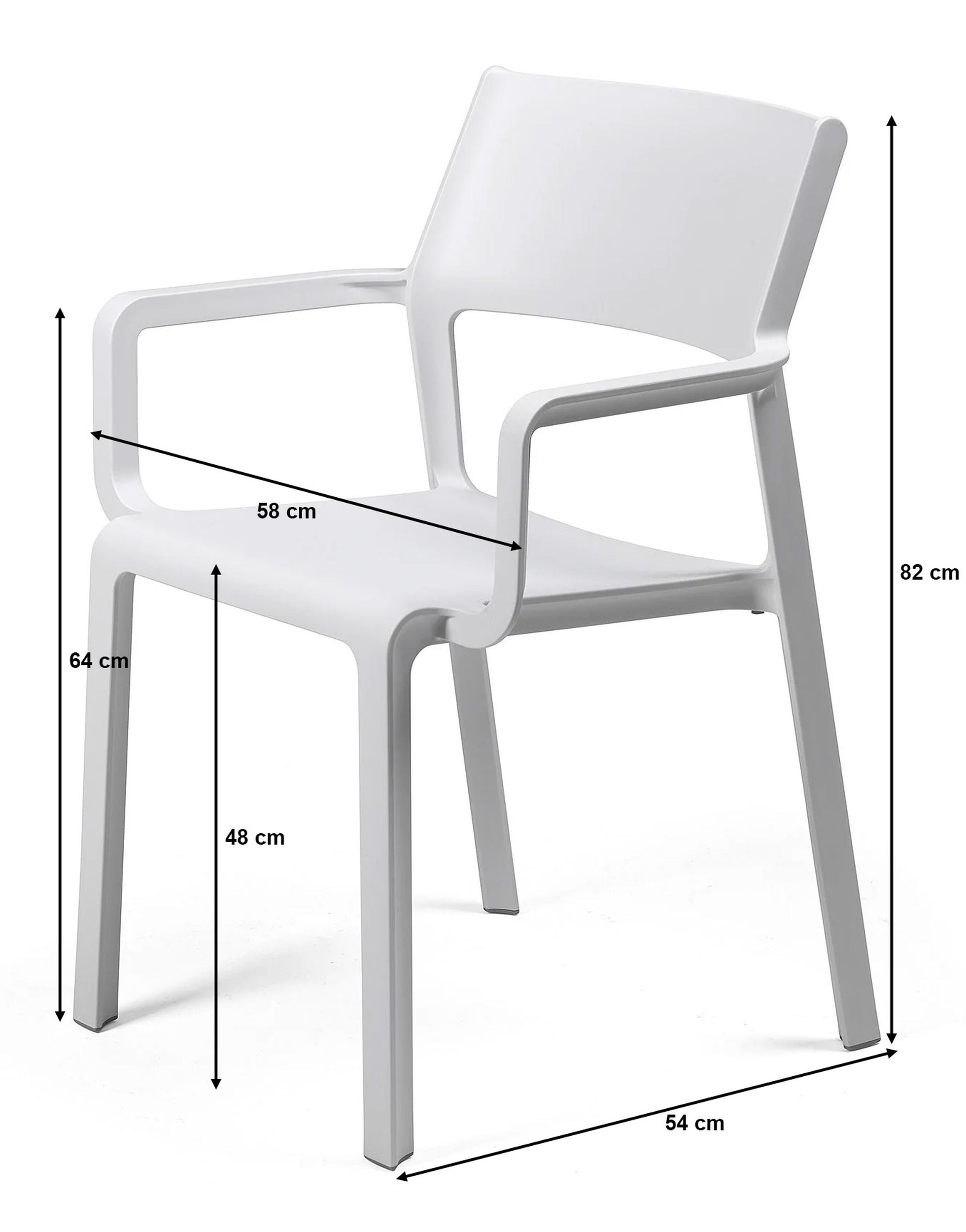 Zestaw ogrodowy stół kwadratowy Cube 70 cm i 4 krzesła z podłokietnikami Trill Nardi z certyfikowanego tworzywa biały