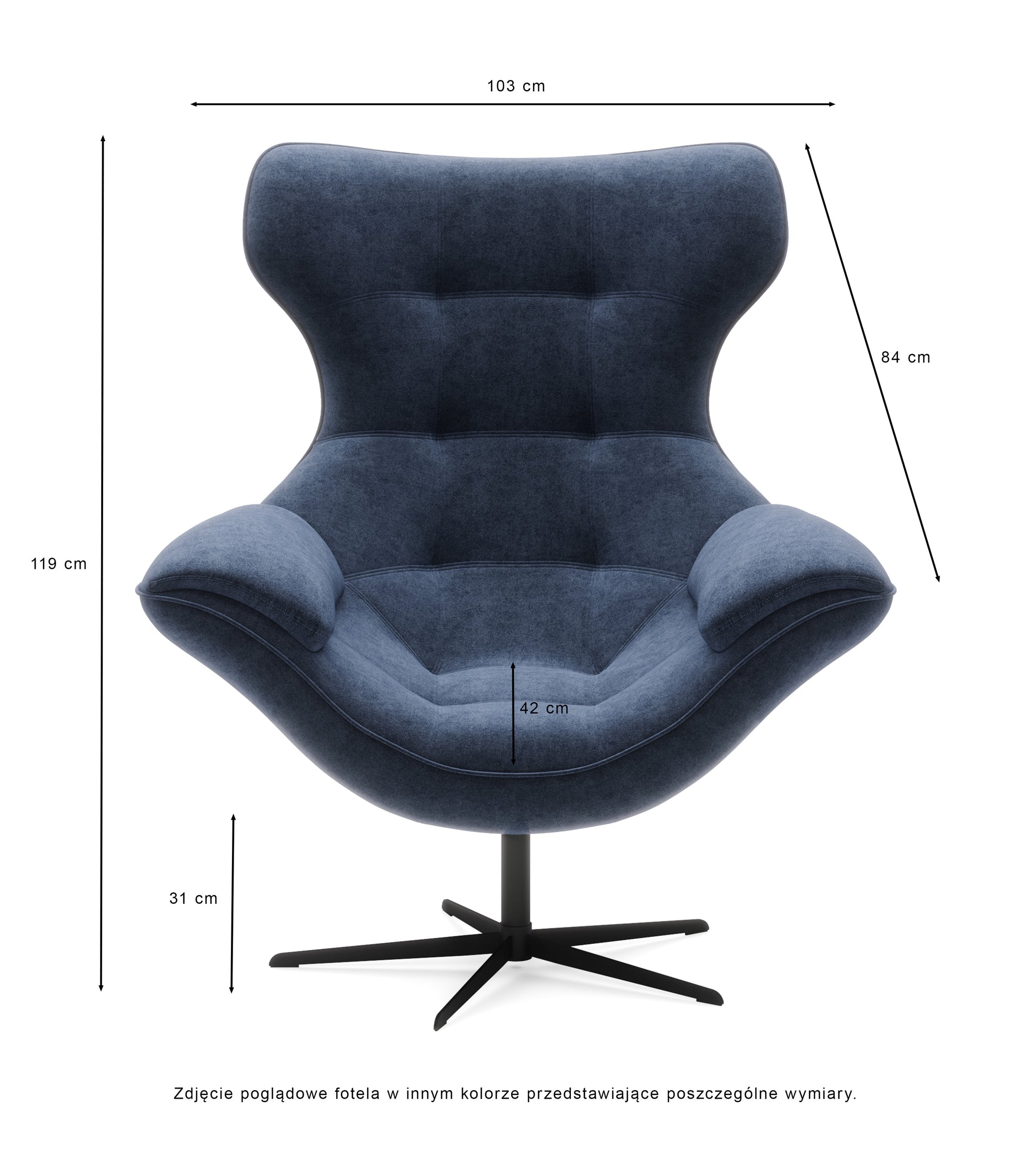 Rysunek wymiarowy - Fotel obrotowy Yoggie ciemnoszary: szerokość 103 cm, głębokość 84 cm, wysokość 119 cm