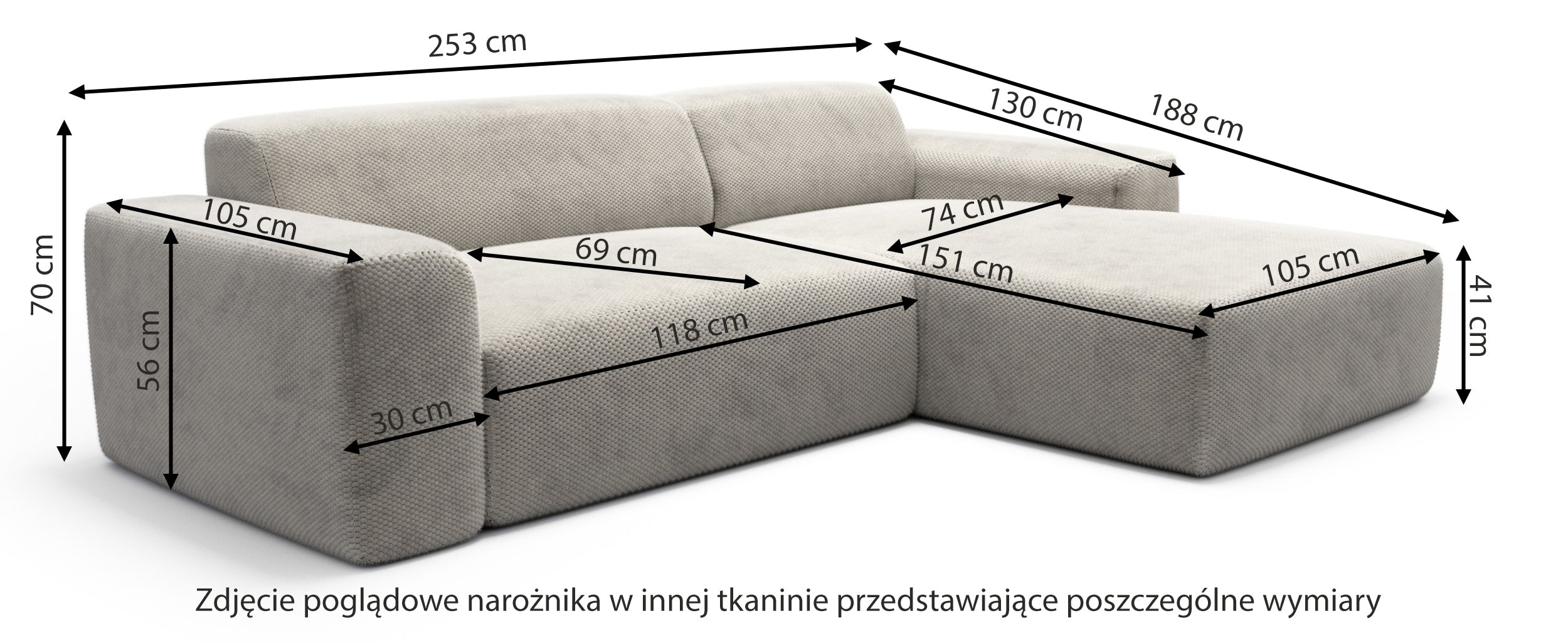 Narożnik modułowy Terrafino L-kształtny szary w tkaninie hydrofobowej lewostronny