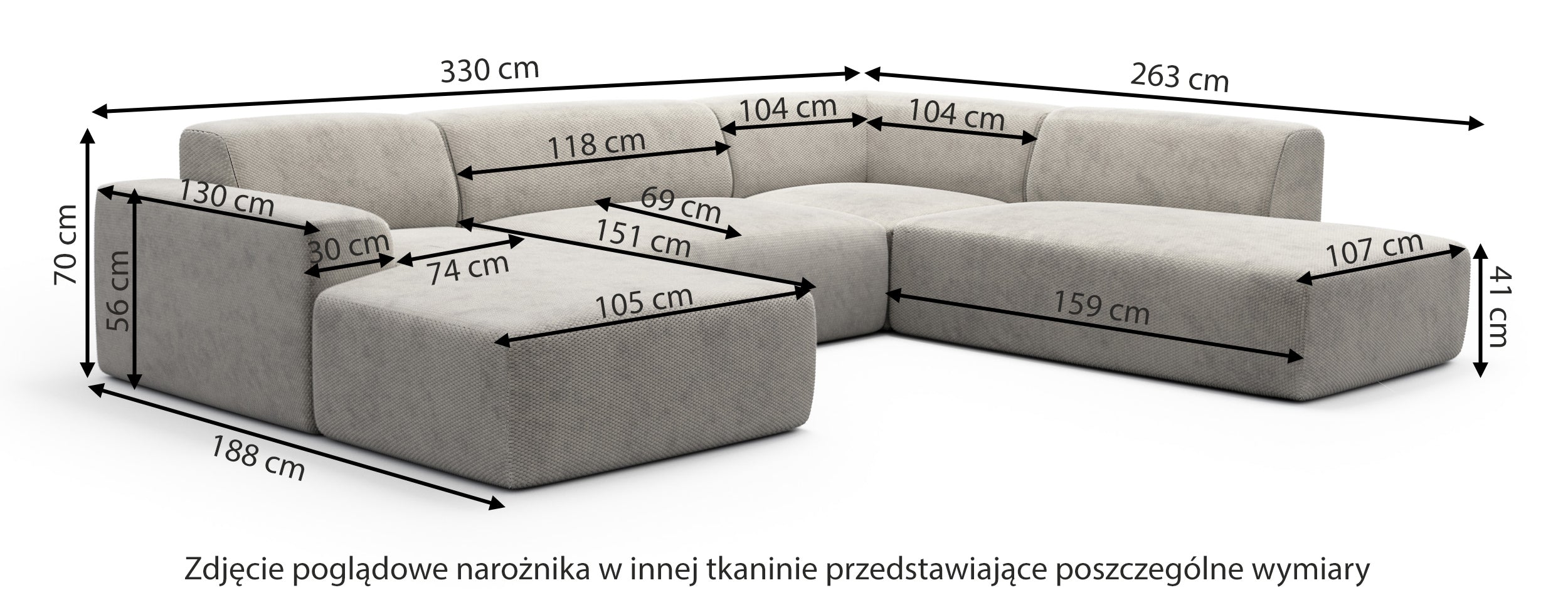 Narożnik modułowy Terrafino U-kształtny z oparciem po lewej stronie brązowy w tkaninie hydrofobowej