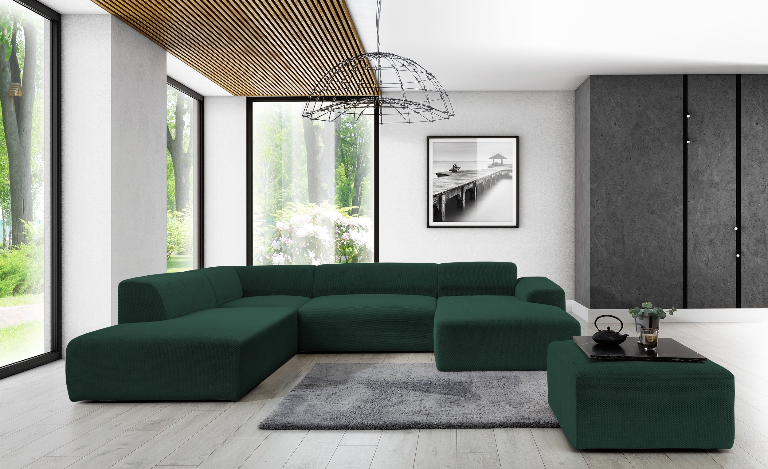 Pufa Terrafino 80x80 cm zielona w tkaninie hydrofobowej