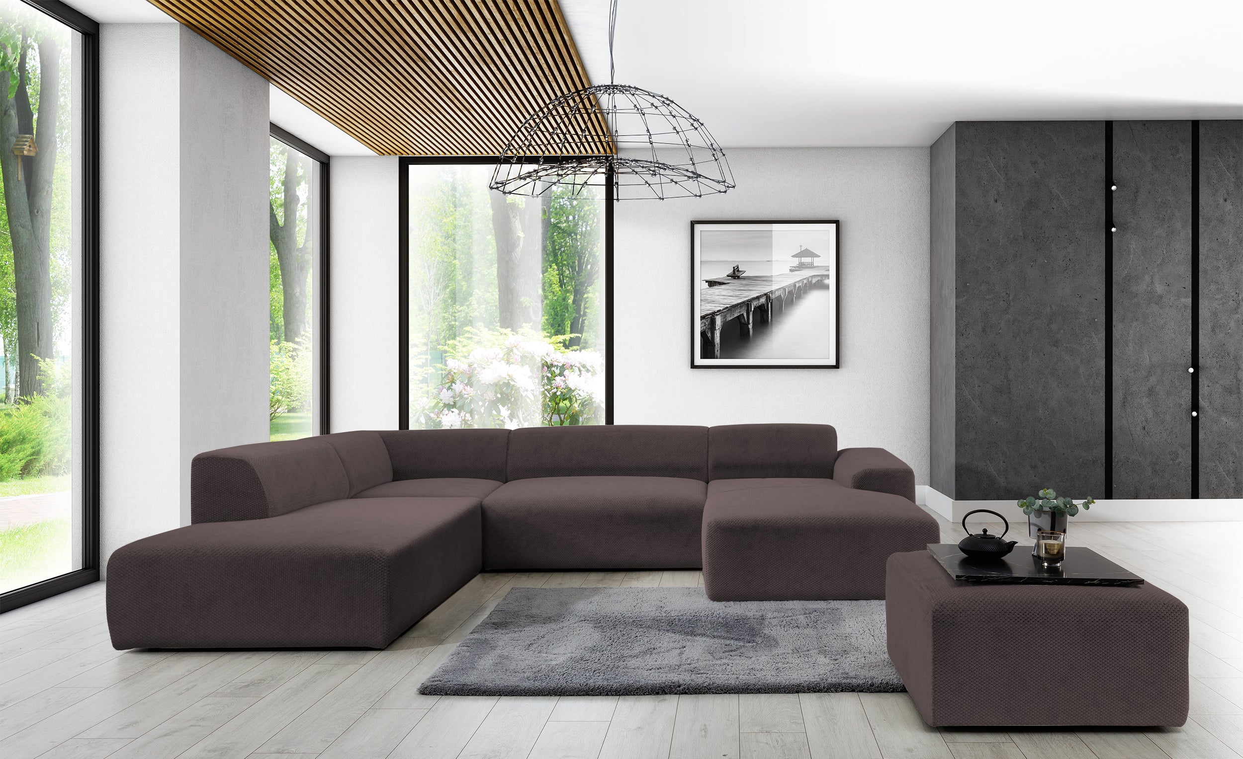 Pufa Terrafino 80x80 cm brązowa w tkaninie hydrofobowej