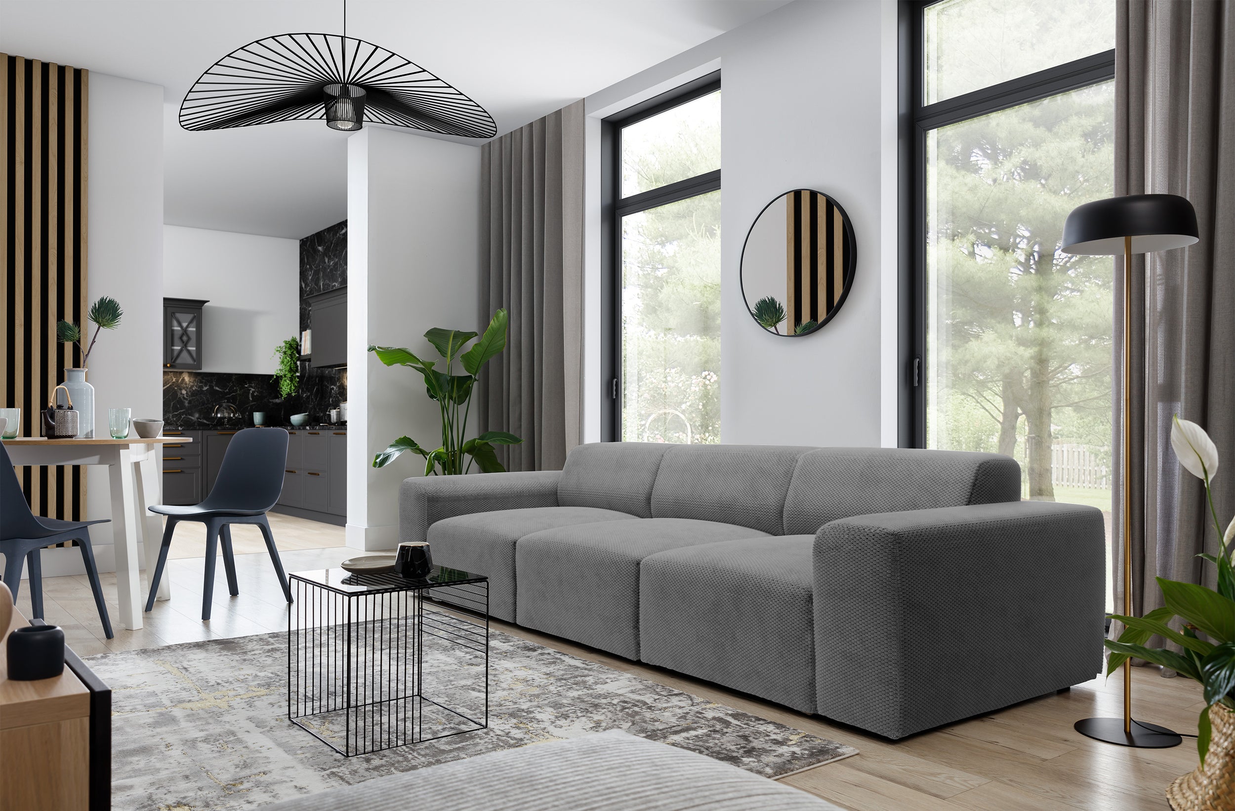Sofa Terrafino trzyosobowa ciemnoszara w aranżacji salonie